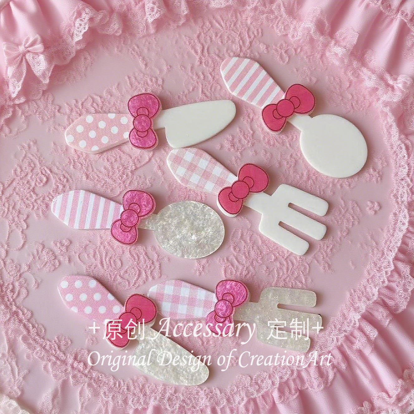 Yingluo Handmade Pink Dessert Knife Fork Hair Clip - Lolita Sweet Girl Kawaii Style