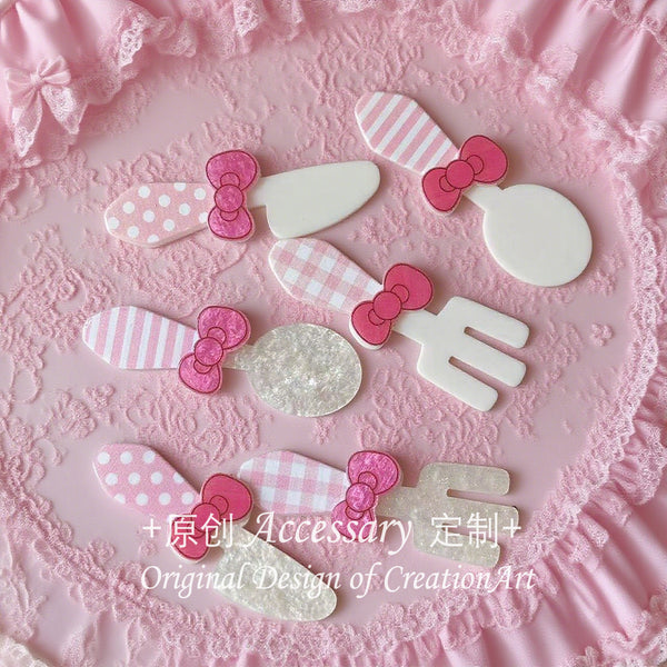 Yingluo Handmade Pink Dessert Knife Fork Hair Clip - Lolita Sweet Girl Kawaii Style