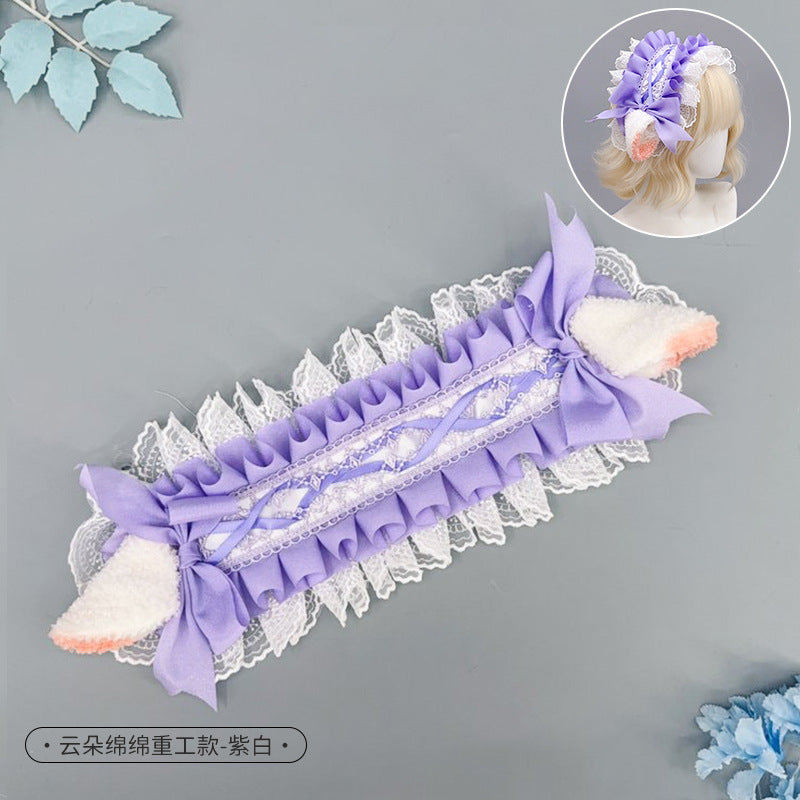 Japanese Harajuku Style Lolita Little Sheep Ear Headband Sweet Girl Soft Cute Imitation Lamb Wool Bow Hair Accessory - Lolita Fetch