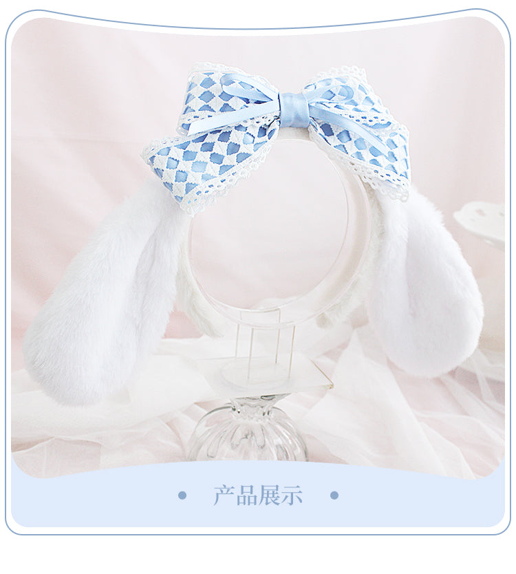 Handmade plush big-eared dog headband by LolitaFetch, soft Lolita-style hair accessory with adorable dog ear design.