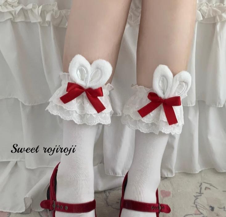 Roji Roji - Cotton Lolita Bunny Ear Socks - Summer Bow Short Socks Socks