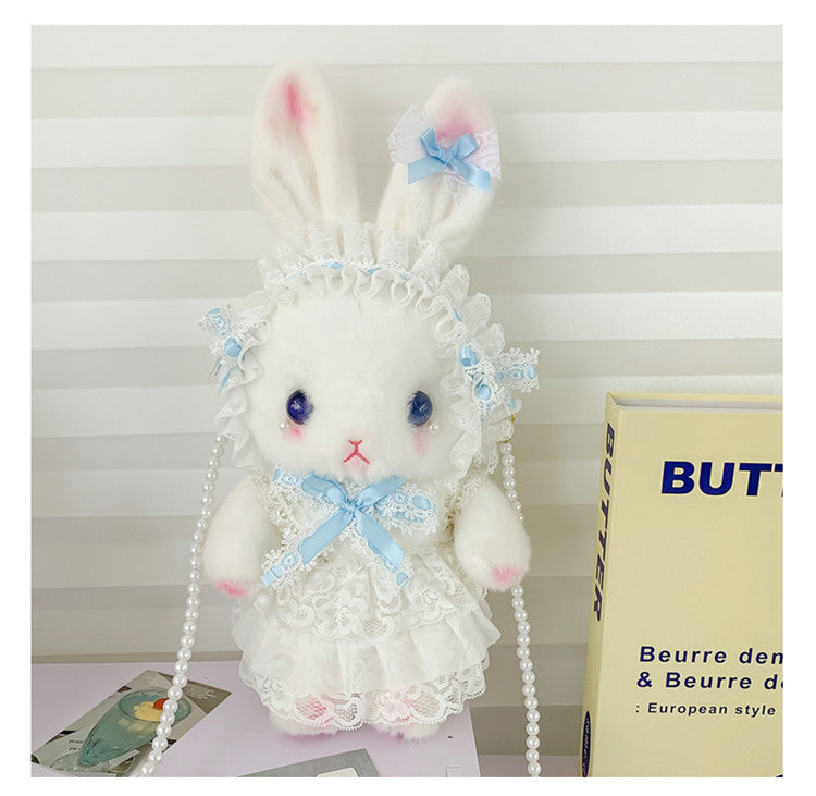 Lop-Eared Bunny Lolita Pearl Chain Doll Bag – 2025 Cute Bow Plush Shoulder Bag