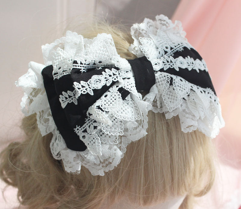 Christmas Lolita Girl Soft Heart KC Headwear Hair Accessories Lolita Lace Three-Layer Bow Hairband