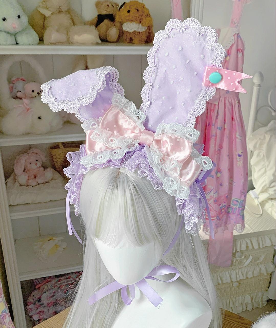 Roji Roji - Kawaii Lolita Bunny Ear Hairband - Polka Dot Bow Headwear