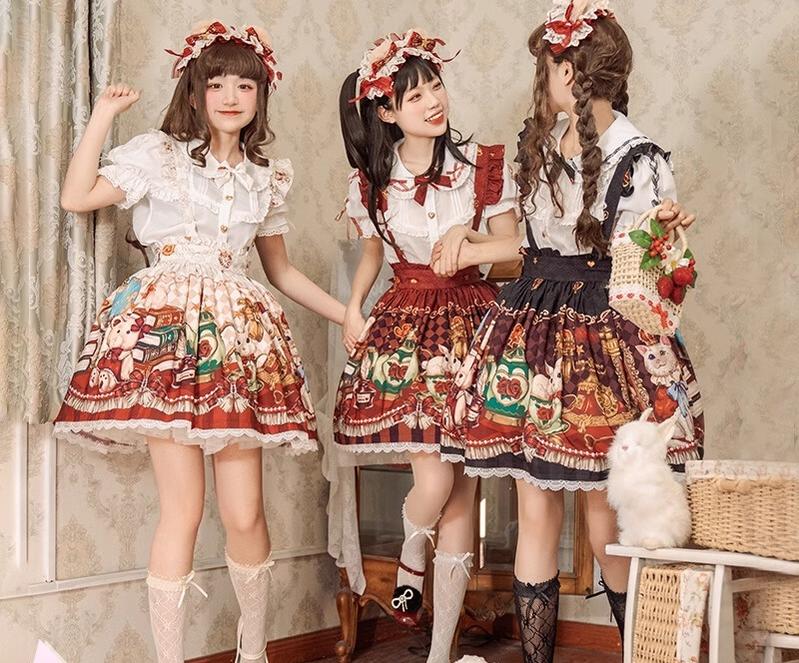 OCELOT - Crown Bear - Kawaii Lolita SK Daily Chiffon Skirt