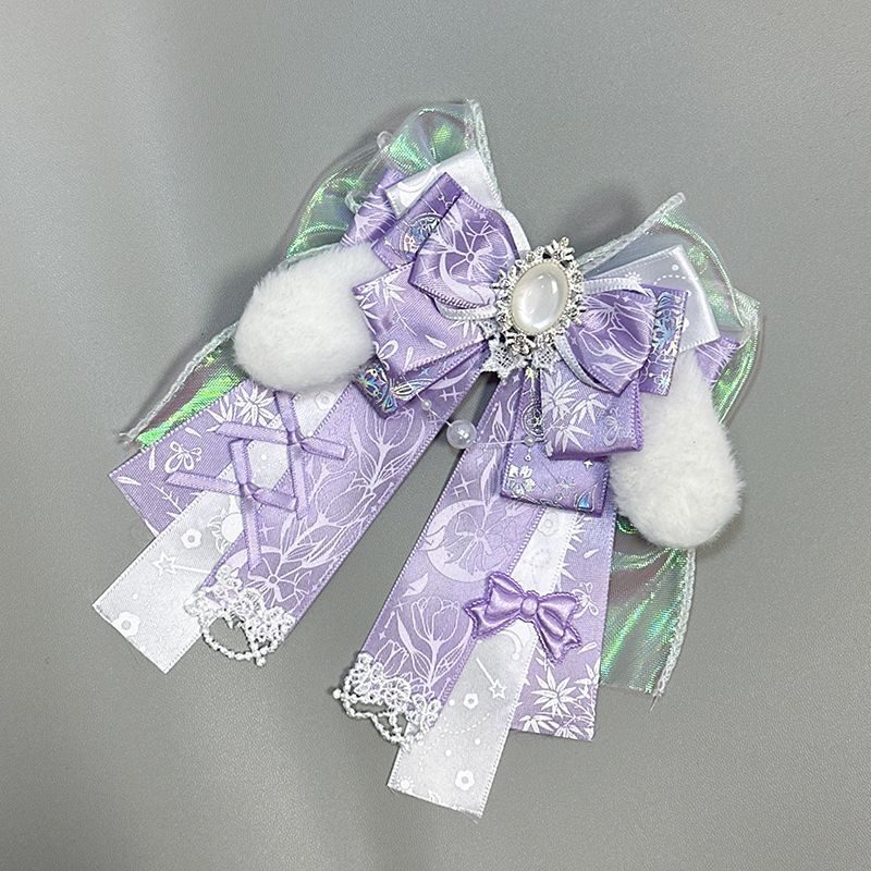 Handmade - Gem-Accent Ribbon Bow - Bag Charm Brooch - detail view 3