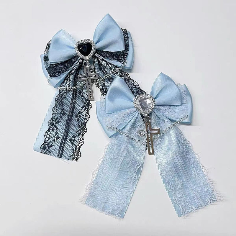 Handmade - Crystal Lace Bow - Hair Clip and Brooch - detail view 4
