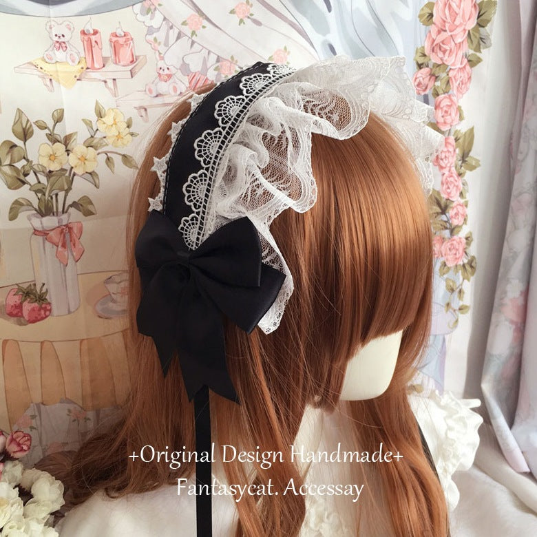 Handmade Japanese Retro Lolita lace headband with intricate lace detail, perfect for Lolita fashion hair accessories.