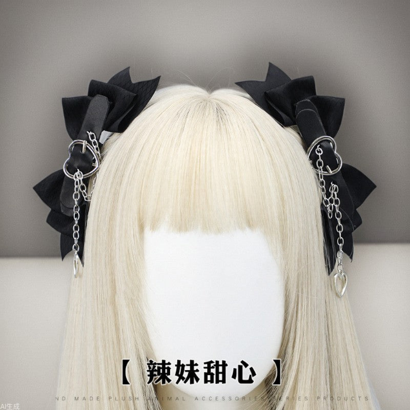 Lolita Hair Accessories Hard Girl Cool Punk Style Heart Handmade Bow Hair Clip JK Sweet Heart Lolita Hair Ornament - Lolita Fetch