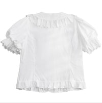 MIST - Cotton Kawaii - Short-Sleeve Blouse with Double-Layer Puff Sleeves - Ivory / L