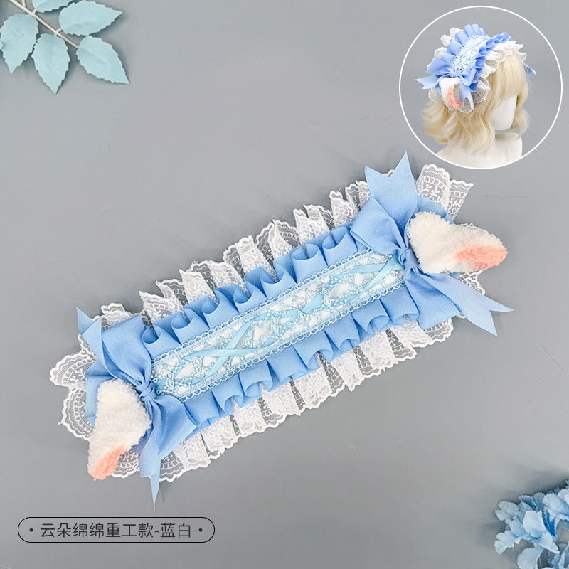 Japanese Harajuku Style Lolita Little Sheep Ear Headband Sweet Girl Soft Cute Imitation Lamb Wool Bow Hair Accessory