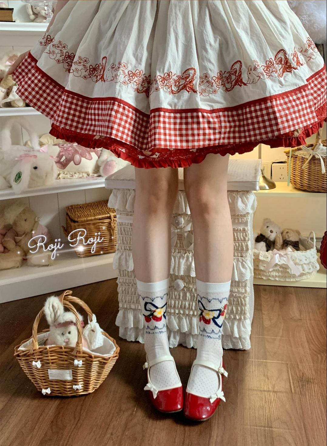 Roji Roji - Sweet Lolita Socks, Strawberry Print - Socks