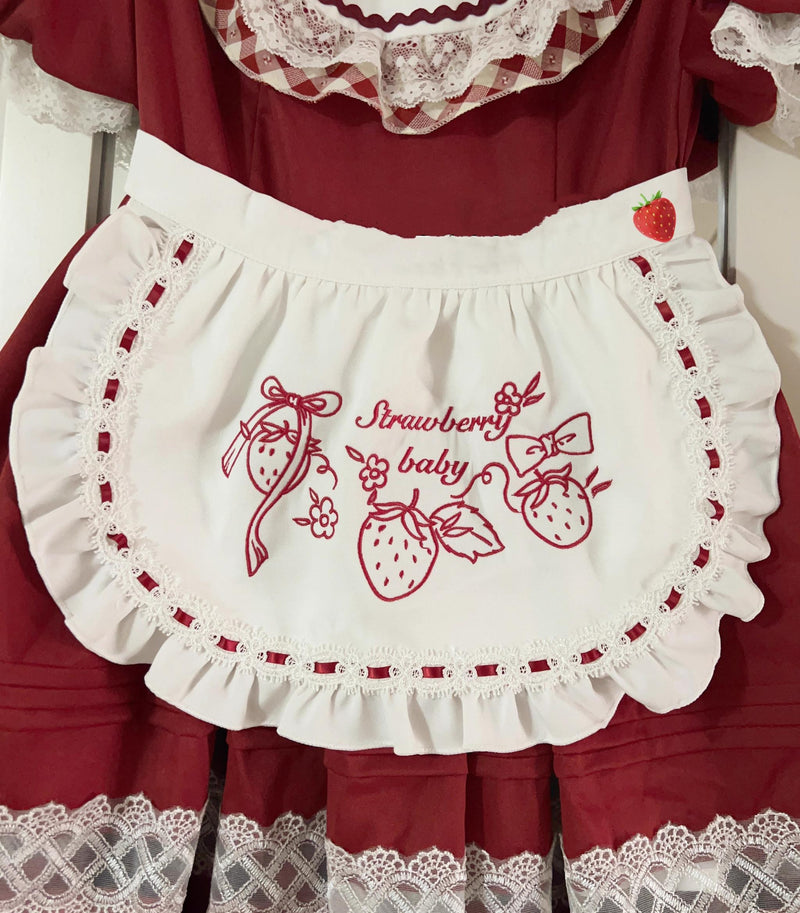 Sugar Girl - Strawberry Tea - Sweet Red Lolita OP Dress Short Sleeve Apron Dress