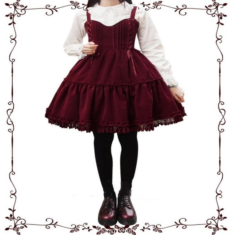 Tiny Garden - Garden Waltz 1.0 - Burgundy Velvet Lolita JSK Dress with Double Drawstring - product detail 4
