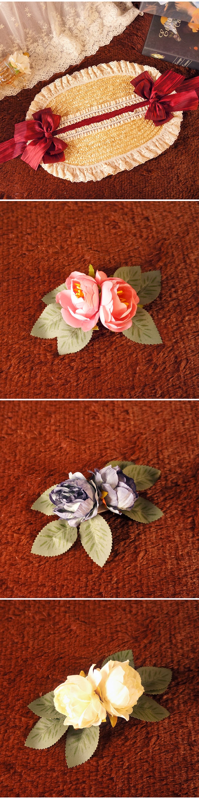 Multicolor Bonnet Straw Hat Flat Hat Lolita Original Handmade Pastoral Style Elegant French BNT Hat