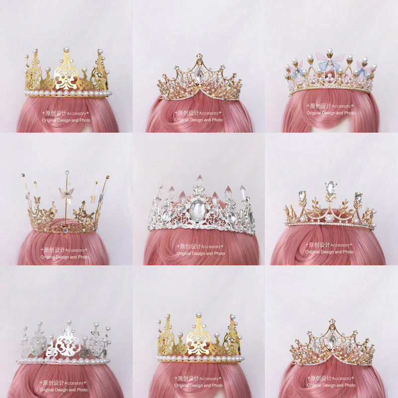 Lolita Girl Crown European Court Retro Pearl Butterfly Rhinestone Hair Crown Crown Tiara Headwear Collection