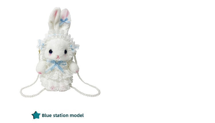 Lop-Eared Bunny Lolita Pearl Chain Doll Bag – 2025 Cute Bow Plush Shoulder Bag