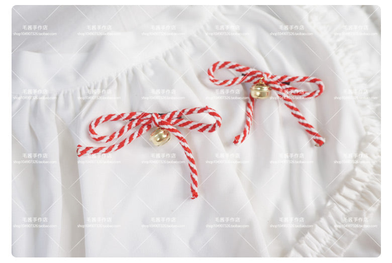 Cute Girl Red and White Striped Bell Bow Hair Clip Lolita Side Clip Hair Accessory  Hair Ornament Hanfu