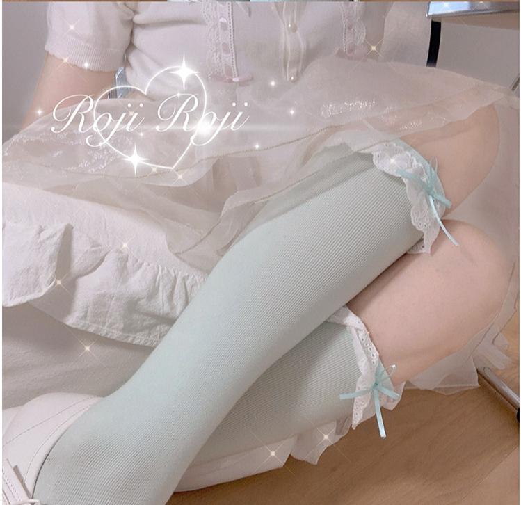 Roji Roji - Sweet Lolita Cotton Socks Bow Lace - Socks Socks