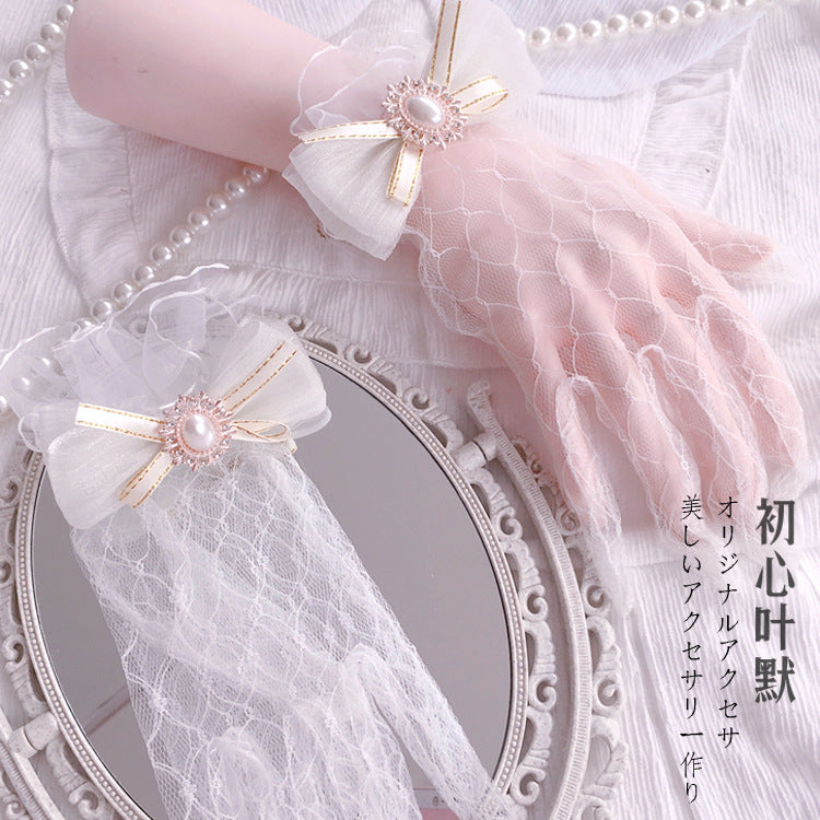 Original Handmade Lolita Bride Gloves Tea Party Lolita Elegant Summer Lace Trim Sleeve Accessories