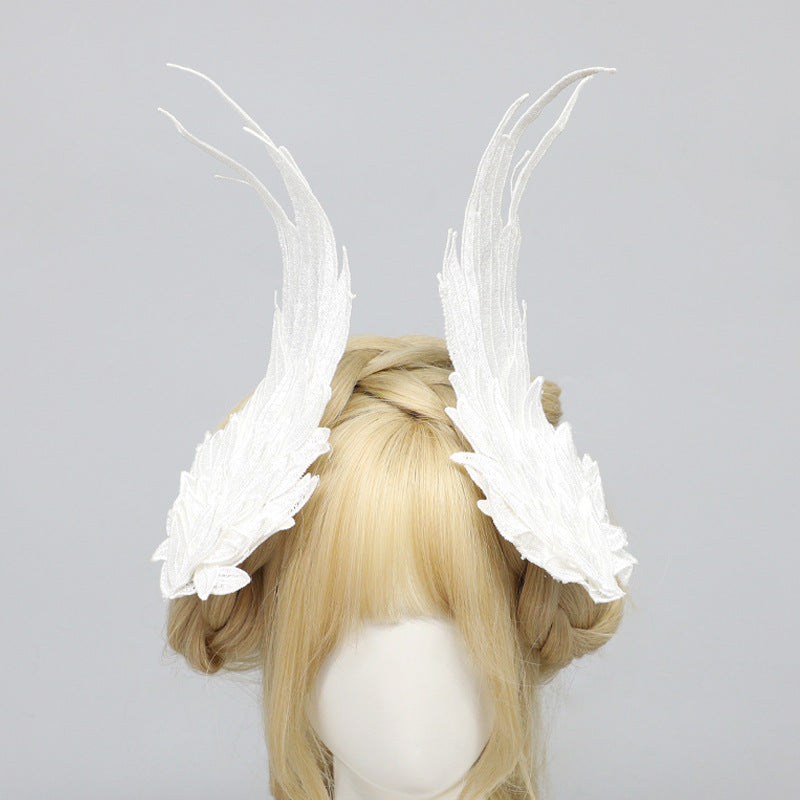 Original Lolita Feather Black and White Two-tone Embroidery Side Clip Angel Wings Lolita Accessories Demon Wings - Lolita Fetch