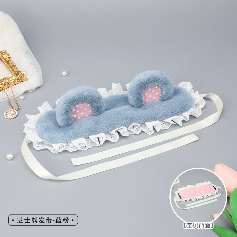 Handmade Plush Cat Ear Polka Dot Hair Accessories Sweet Cute Hair Clips Japanese Lolita Cat Ear Headband