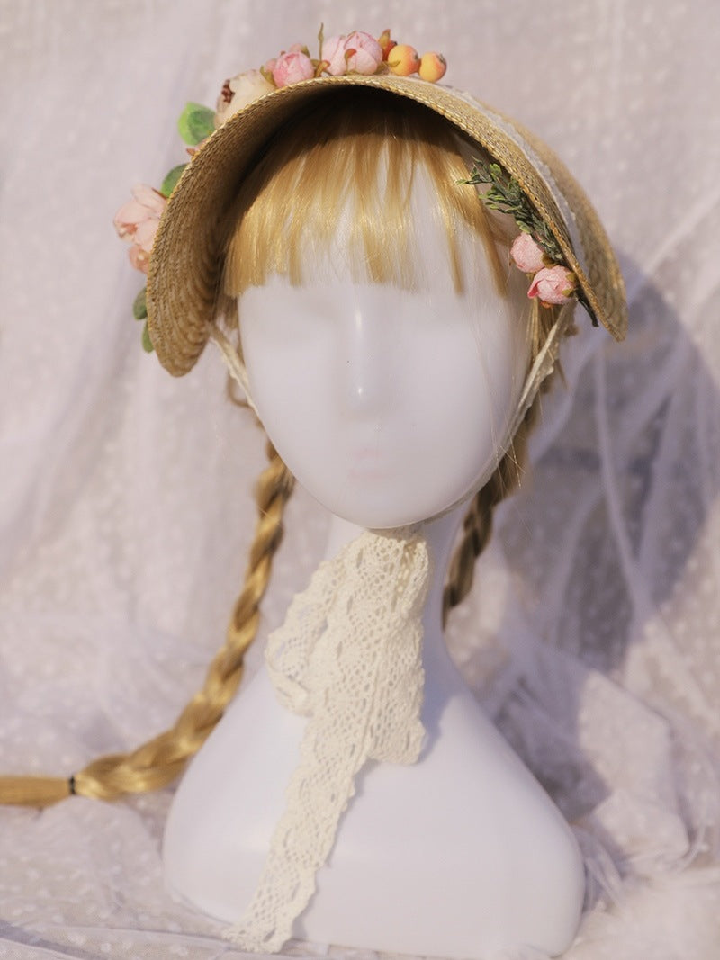 Wanqian Original Straw Hat Flat Hat Lolita Handmade Tea Party Pastoral Bonnet French Retro Photo Bntbb Hat