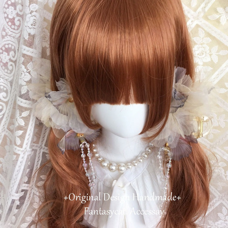 Gothic Lolita Dark Retro Lace Veil Flower Hair Clip Ins Wasteland Style Punk Large Claw Clip Hair Accessory