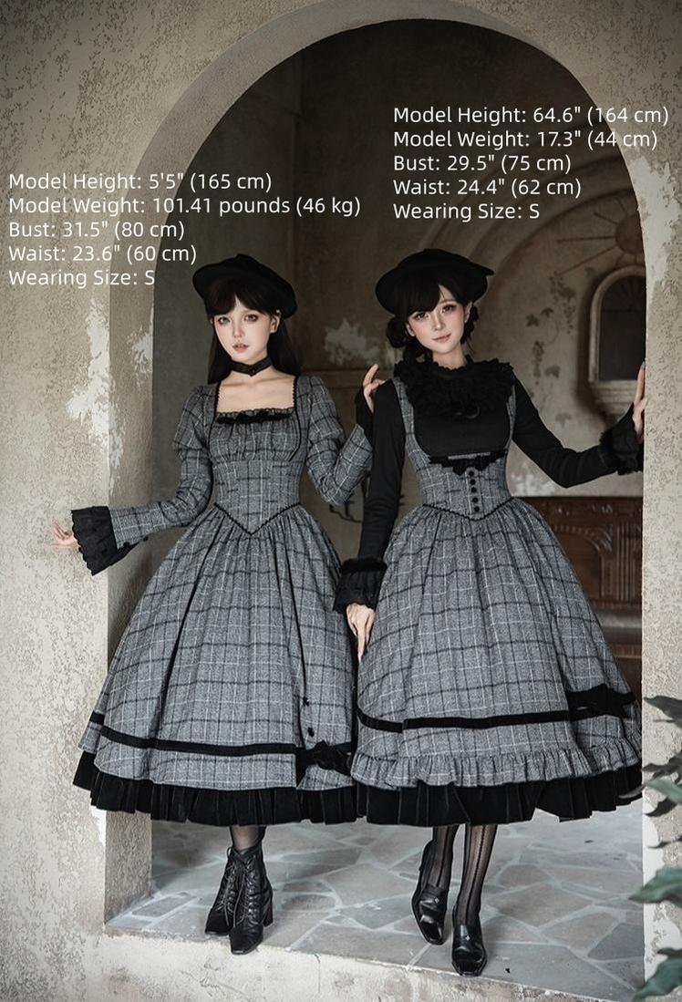With PUJI - Yesterday's Epistle - Winter Classic Lolita Plaid Dress Set, Fishbone Waist