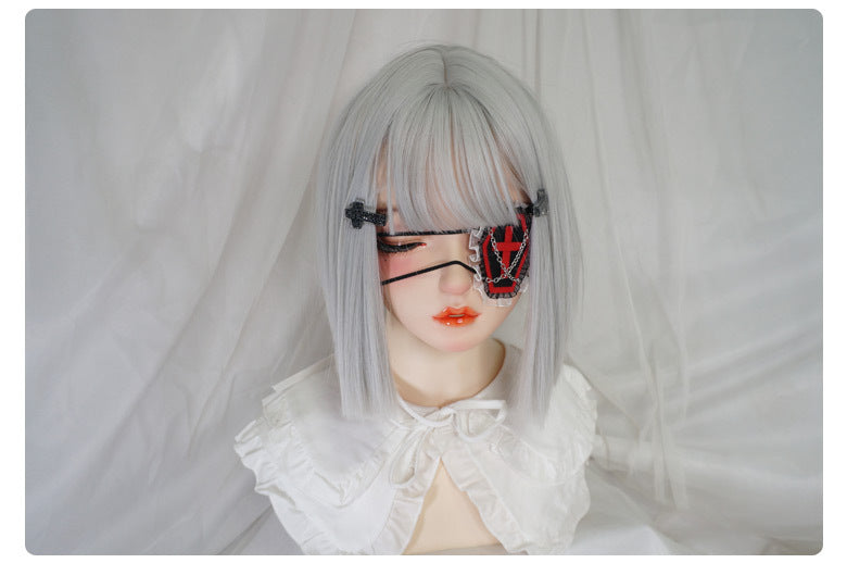Gothic Girl Cross Single Eye Mask Lolita Dark Halloween Accessories Yandere Mid-2000s Harajuku Style