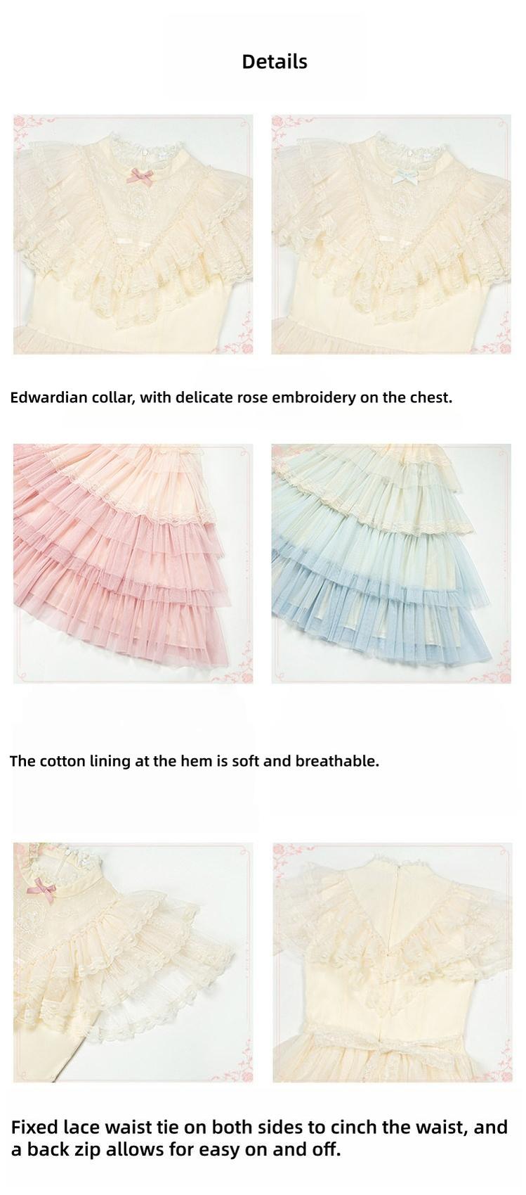With PUJI - True Vow - Embroidered Classic Lolita Dress, Layered Gradient Hem