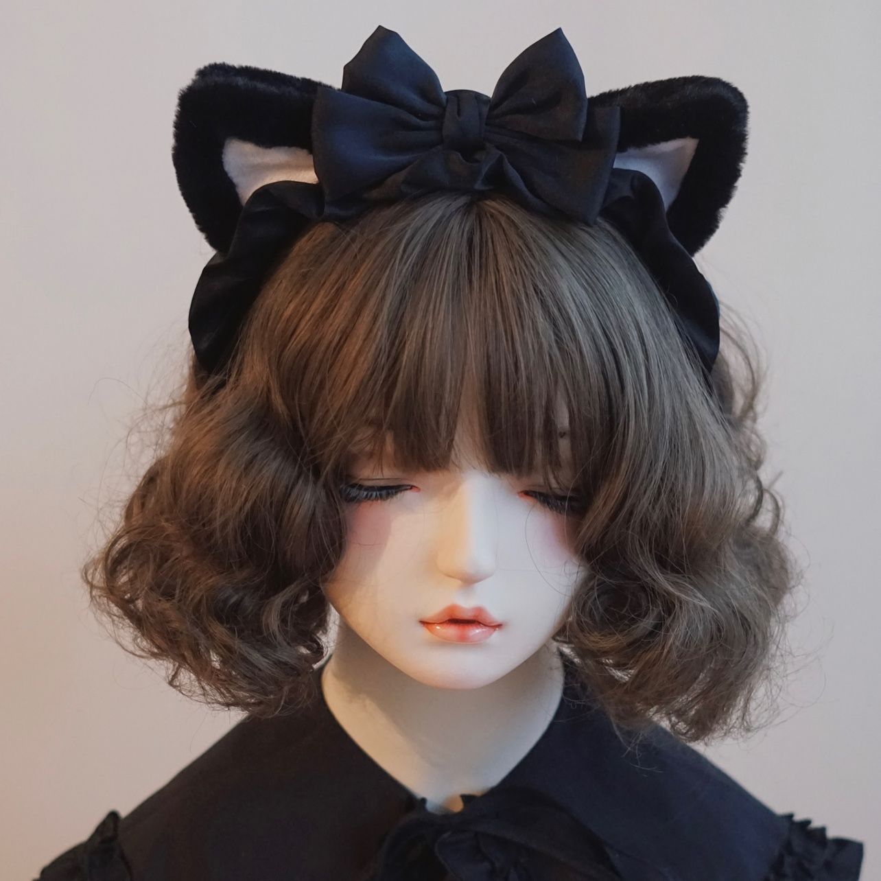 Original Handmade Black and White Bow Cat Ear Headband Lolita Kc