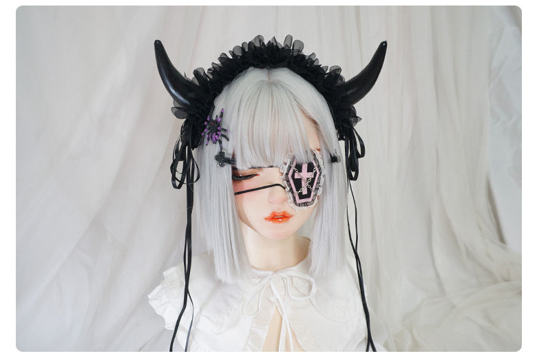 Gothic Girl Cross Single Eye Mask Lolita Dark Halloween Accessories Yandere Mid-2000s Harajuku Style