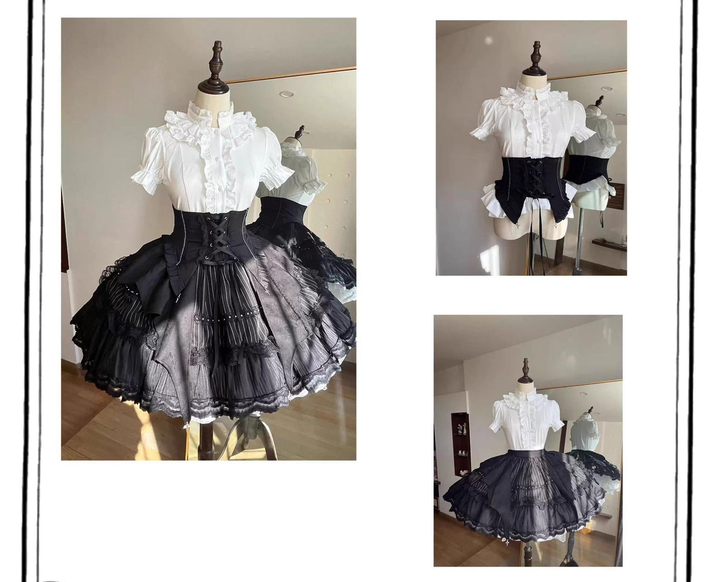 Twilight Song - Trace Bone - Black Gothic Lolita SK & Waist Cincher