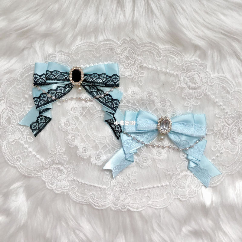 Handmade - Crystal Lace Bow - Clip, Brooch or Bag Charm - detail view 6