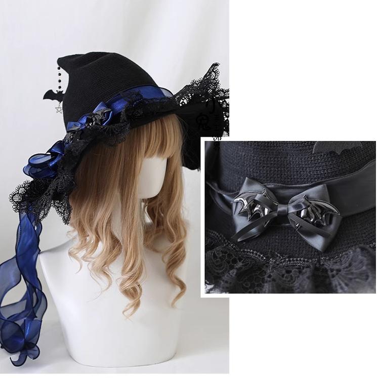 Xiaogui - Halloween Lolita Hat Devil Lace - Woolen Witch Hat Headwear