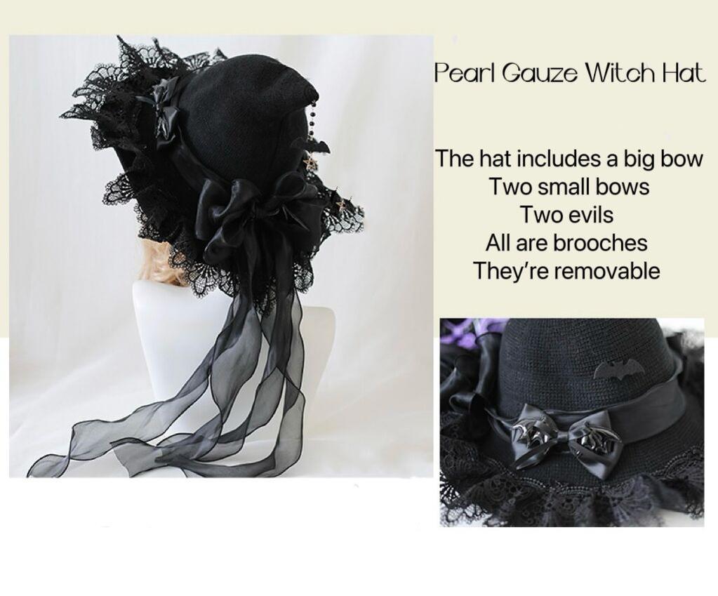 Xiaogui - Halloween Lolita Hat Devil Lace - Woolen Witch Hat Headwear
