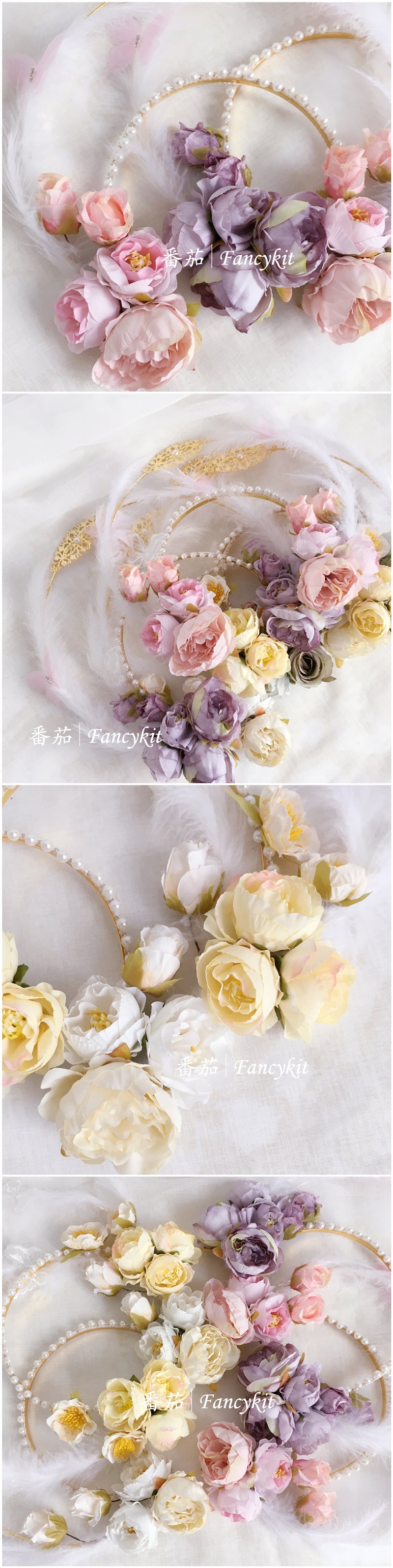 Flower Lolita Virgin Mary Double Layer Halo Hair Crown Hanfu Headwear Feather Hairband Classical Headpiece Han-Yang Eclectic