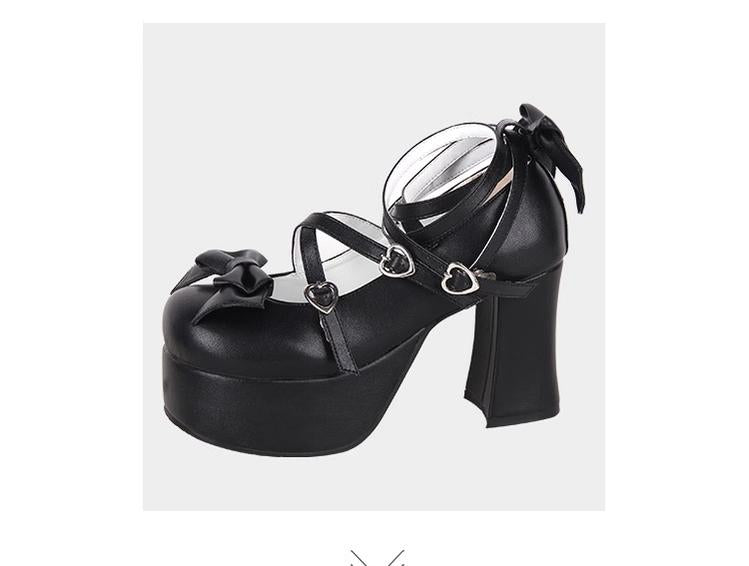 Angelic imprint - Maid Lolita Shoes High Heel Bow - Round Toe Shoes Shoes