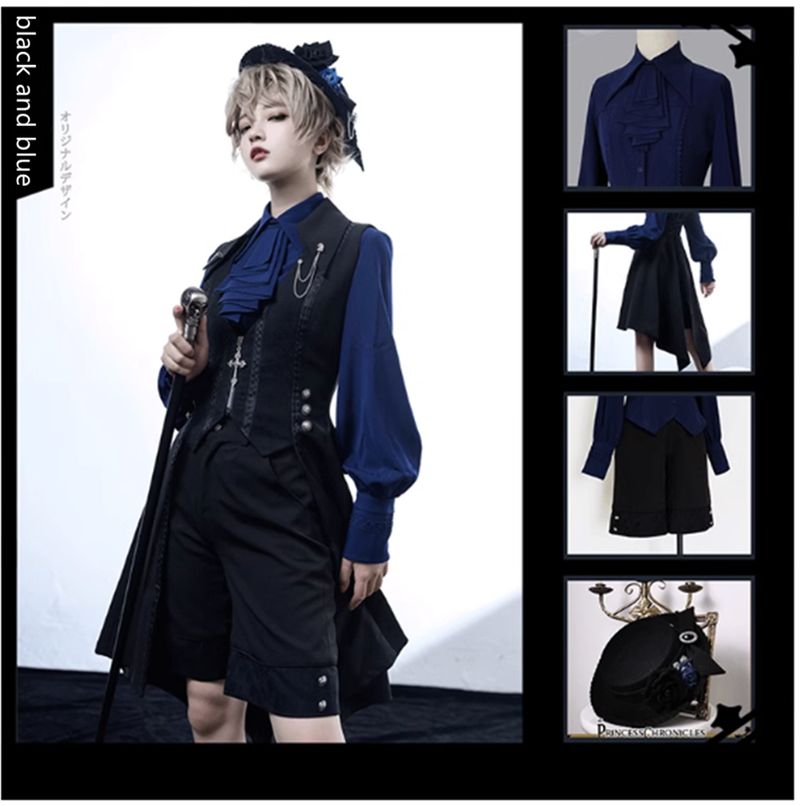 Princess Chronicles - Black and Blue - Gothic Lolita Ouji Top Hat