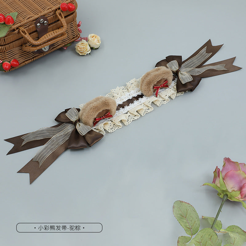 Lolita Headband Cute Japanese Handmade Fashion Accessory Cosplay Comic Exhibition Costume Plush Bear Ear Headband