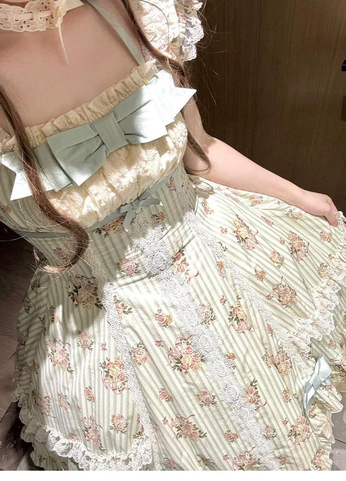With PUJI - Meeting Austen - Cotton Classic Lolita Rose Printed OP Dress
