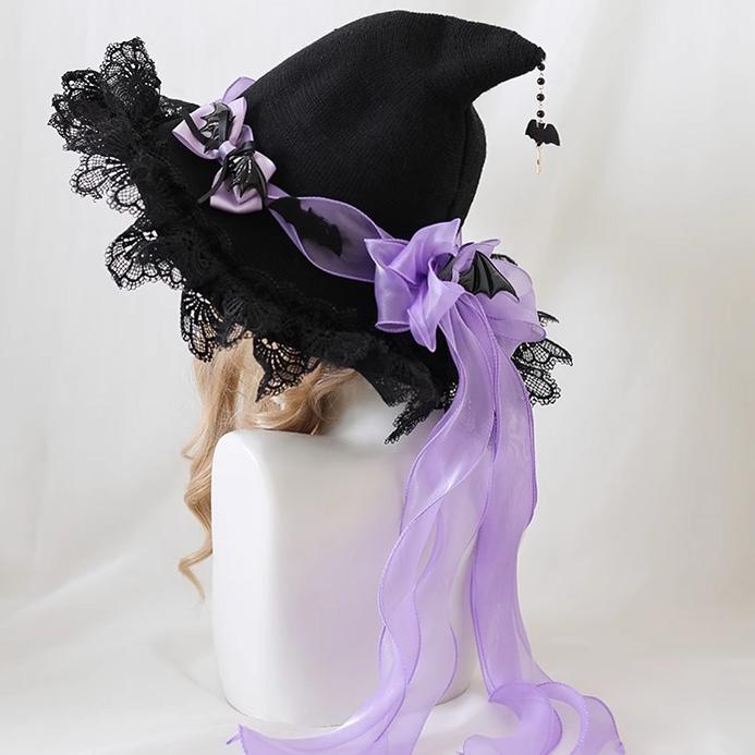 Xiaogui - Halloween Lolita Hat Devil Lace - Woolen Witch Hat Headwear