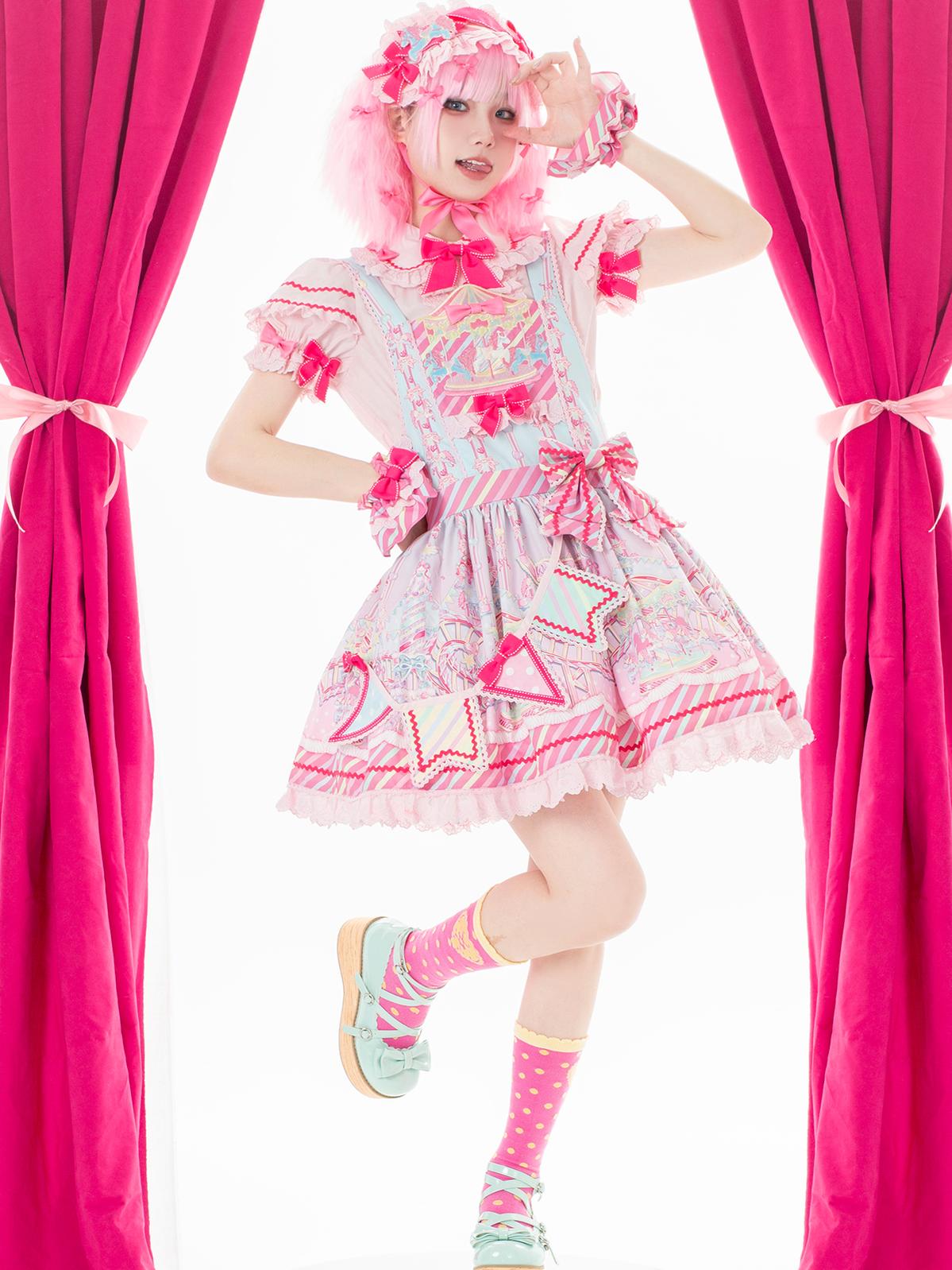 Letters from Unknown Star - Candy Park - Sweet Lolita Carnival Printed JSK & Salopette Dress
