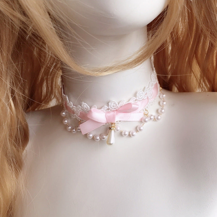 Multicolor Lolita choker necklace with heart pendant, handmade soft girl accessory, short girly jewelry for stylish outfits