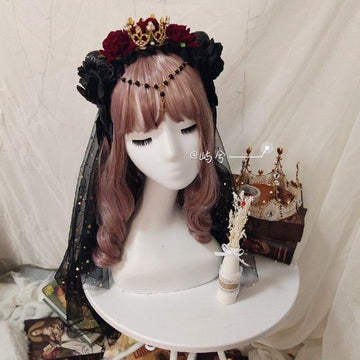 Gothic Lolita Headband Crown Horn Lolita Hair Accessory Dark Witch Luxurious Kc Veil