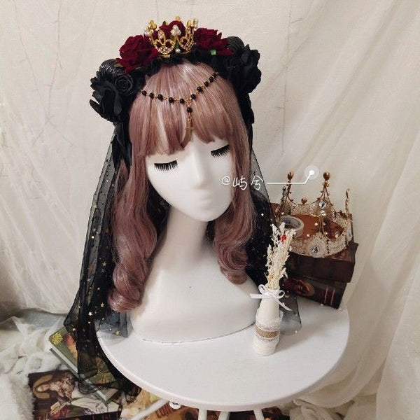 Gothic Lolita Headband Crown Horn Lolita Hair Accessory Dark Witch Luxurious Kc Veil - Lolita Fetch