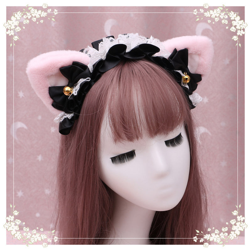Adorable Japanese Lolita Hair Accessories Cat Girl Plush Lolita Headwear Lace Cat Ear Headband