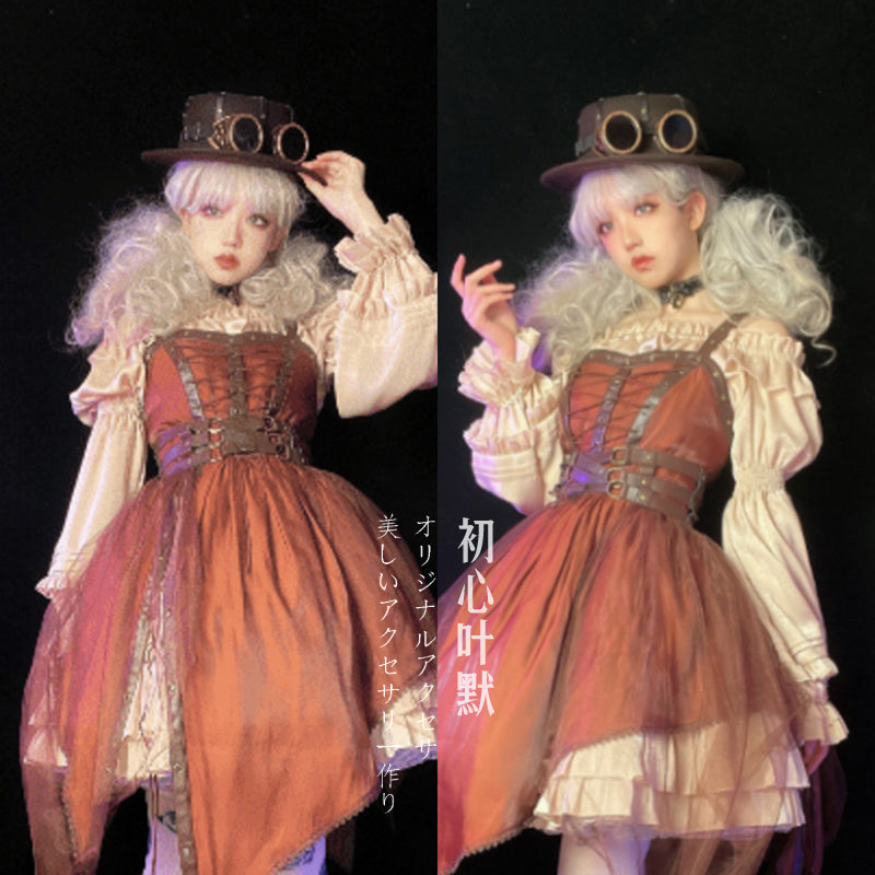 Handmade Steampunk Lolita Top Hat Dark Gothic Gear Glasses Punk Hat Vintage Accessories