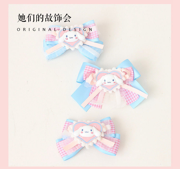 LOLITA Hair Accessories Sweet Bow Hair Clip Cinnamoroll Kuromi Pink Blue Soft Girl Lolita Hair Ornament